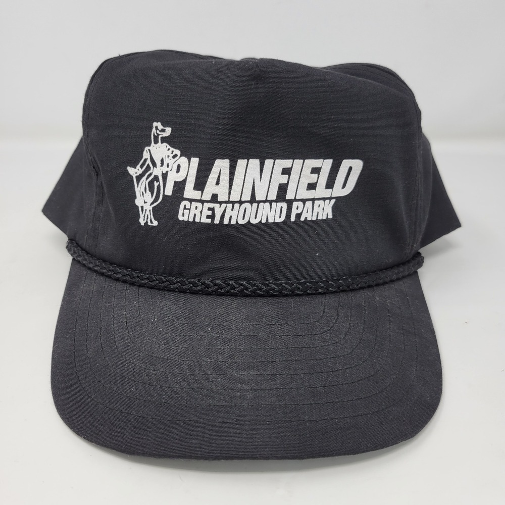 Vintage Plainfield Greyhound Park Nissin Cap Black Snapback Rope Trucker Hat